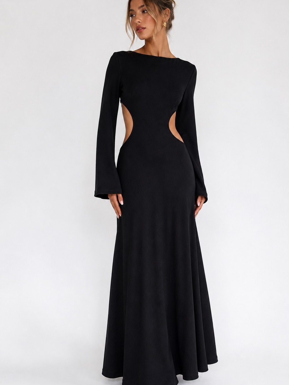 Princess Polly black cutout open back Maxi Dress long sleeve Formal evening Gown